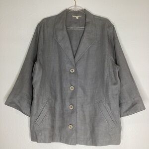 Eileen Fisher Grey Linen Jacket Half Sleeve Pockets EUC Lg